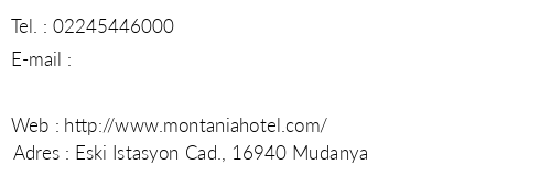 Montania Town Hotel telefon numaralar, faks, e-mail, posta adresi ve iletiim bilgileri